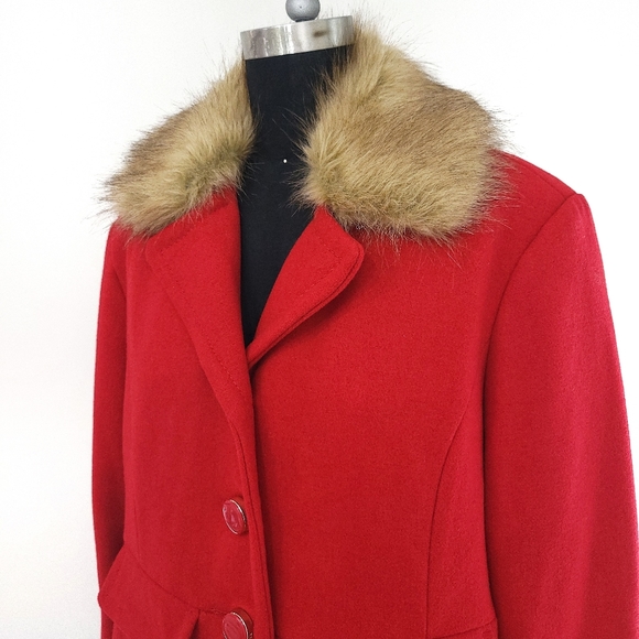 Kate Spade Red Wool Convertable Faux Fur Coat - Picture 7 of 11
